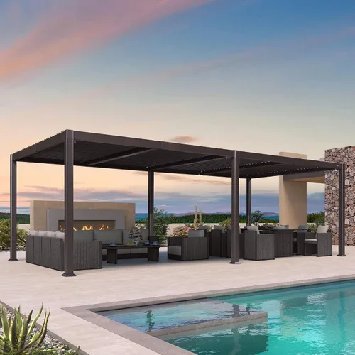 Vista 23 de PURPLE LEAF - Pérgola con listones de 10 x 12 pies para exterior, toldo ajustable moderno de aluminio para patio con techo retráctil para terraza