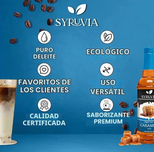Vista 5 de Jarabe de café sin azúcar Syruvia, jarabe con sabor a caramelo para bebidas, lattes y postres – 25.4 fl oz
