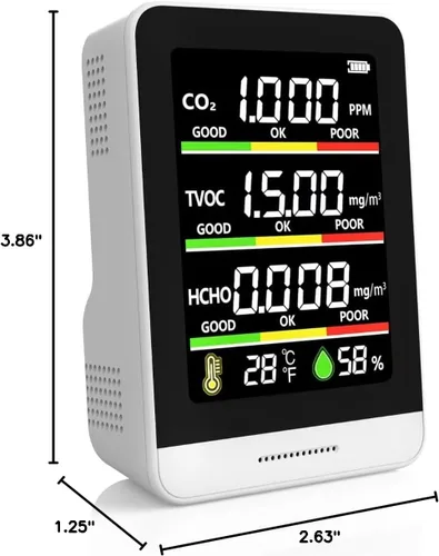 Vista 8 de Monitor de calidad del aire para interiores, probador inteligente de calidad del aire 8 en 1 con CO2, TVOC, HCHO, AQI, temperatura y humedad
