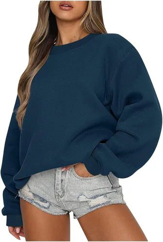 Vista 31 de midelxp Sudaderas de gran tamaño con cuello redondo para mujer, forro polar suave, manga larga, casual, cómodas, lindas sudaderas con capucha