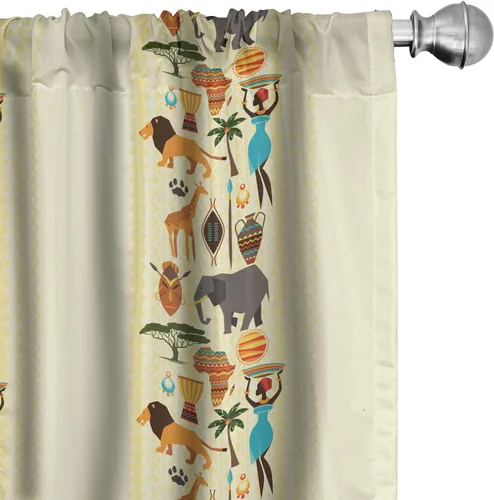 Vista 49 de Ambesonne Paquete de 2 cortinas otoñales para ventana, diseño otoñal con formas intrincadas en espiral y estampado de hojas voladoras, juego ligero
