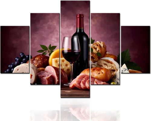 Vista 33 de TUMOVO - 5 cuadros de vino tinto con impresión de alta definición sobre lienzo.