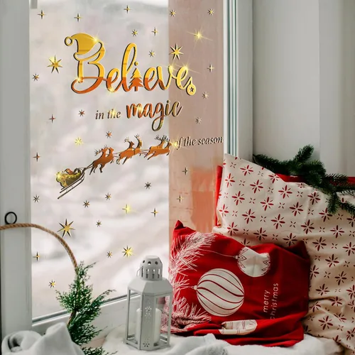 Vista 4 de Calcomanías Acrílicas de Pared de Navidad Pegatinas de Cita Believe Pegatinas de Espejo 3D DIY Pegatinas de Navidad Cristo Decoración de Pared