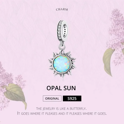 Vista 2 de You are My Sunshine Charms de plata de ley con ópalo y sol, colgante de cuentas para niñas, regalos para mujeres pulsera y collar