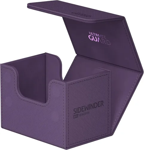 Vista 4 de Ultimate Guard Sidewinder 80+, caja de almacenamiento para 80 cartas TCG con doble funda, púrpura, cierre magnético y forro interior de microfibra