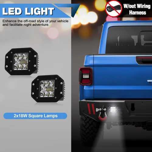 Vista 5 de Gladiator - Parachoques trasero de ancho completo para Jeep Gladiator JT, parachoques negro texturizado con luces LED, orificios de sensor y anillos