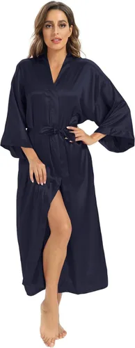 Vista 4 de Batas largas de satén suaves para mujer, batas largas de seda de longitud completa, kimonos, bata de baño sedosa, bata de baño