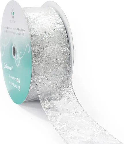 Vista 11 de Cinta con alambre de organza con copos de nieve dorados de champán para decoración navideña del hogar, lazo para la parte superior del árbol