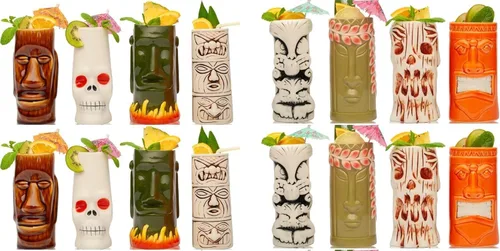 Vista 7 de LEMONSODA Vasos de cerámica tiki hawaianos (cerámica, juego de 4)
