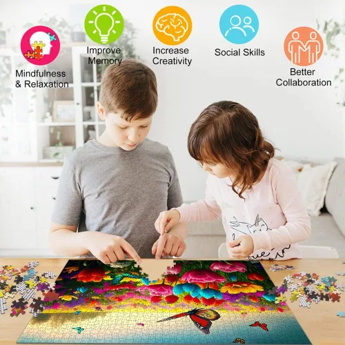 Vista 4 de HUADADA Rompecabezas para adultos de 1000 piezas para adultos, juego desafiante, rompecabezas de mariposa con letras en la parte posterior