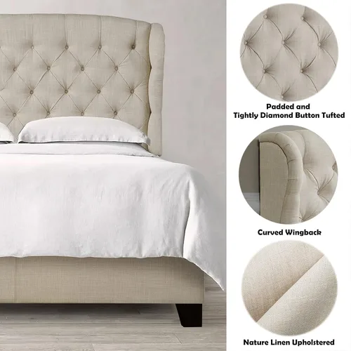 Vista 5 de Rosevera Ralls - Cama con cabecero ajustable y capitoneo de botones para dormitorio, Queen, color crema