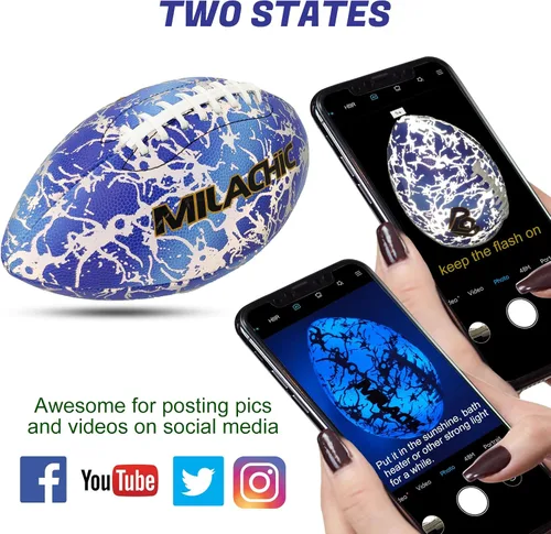 Vista 2 de Balón de fútbol que brilla en la oscuridad, balón de fútbol de cuero holográfico azul brillante para hombres y mujeres entrenamiento
