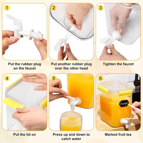 Vista 7 de Mumufy Juego de 3 dispensadores de bebidas de plástico para fiestas, dispensador de bebidas para refrigerador con espita recipiente de limonada