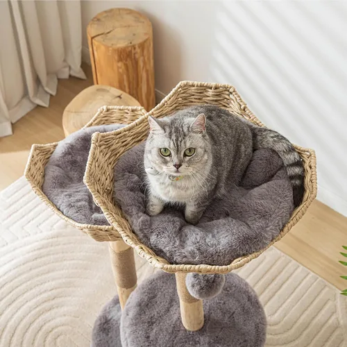 Vista 4 de Moderno árbol para gatos de interior para adultos grandes, torre de madera para gatos grandes de 46.5 pulgadas de alto para gatos grandes con poste