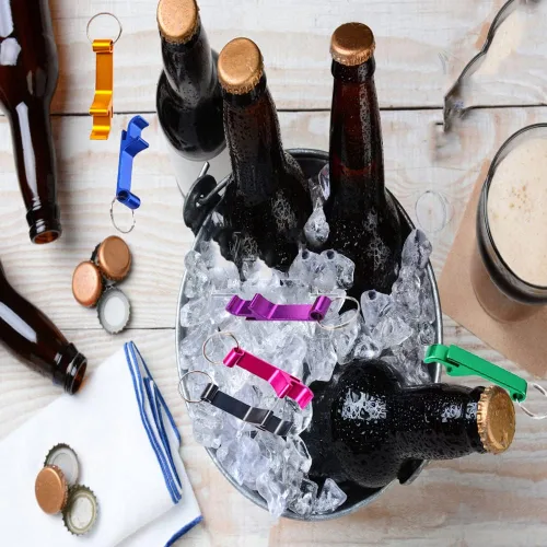 Vista 5 de 100 unids de aluminio de color abridor de botellas, llavero de abrebotellas de cerveza de bebidas de soda, para cocina/boda/bar/fiesta 100 piezas