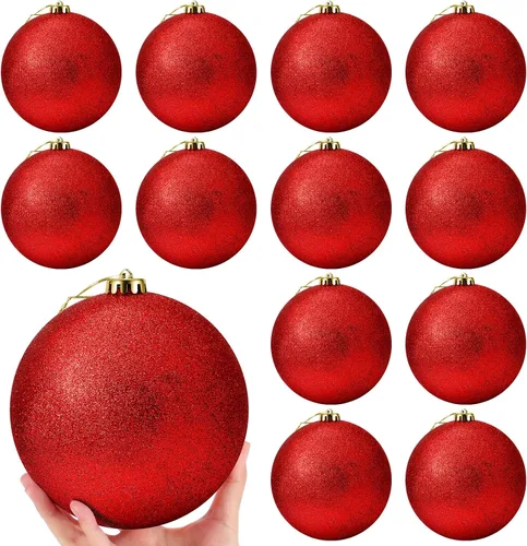 Vista 13 de Poen 12 piezas de adornos de bolas de Navidad grandes de 6 pulgadas con purpurina, adornos de Navidad extra grandes, bolas de Navidad gigantes