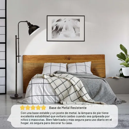 Vista 7 de PARTPHONER Lámpara de pie industrial ajustable, lámpara de lectura rústica de granja en acabado negro envejecido, lámpara de pie moderna