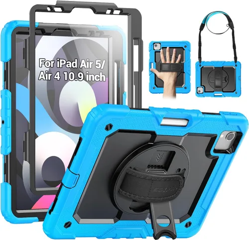 Vista 18 de SEYMAC Funda para iPad Air de 5ª/4ª generación de 10.9 pulgadas, Funda Protectora de Cuerpo Completo Resistente a Golpes con Protector de Pantalla