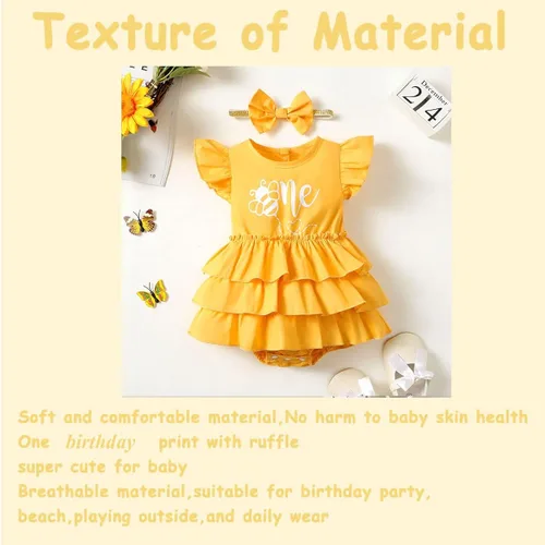 Vista 4 de Happidoo Traje de primer cumpleaños para niña, ropa de primer cumpleaños, body de abeja de un año