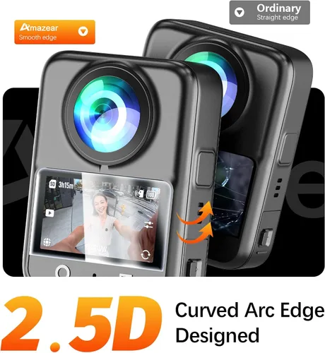 Vista 3 de AMAZEAR Protector de pantalla para accesorios DJI OSMO 360, Ultra HD Osmo360, 2 unidades, vidrio templado, dureza 9H, antihuellas, resistente a