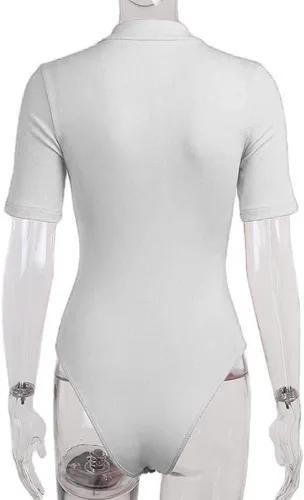 Vista 2 de Remidoo Bodis de punto acanalado de manga corta con cuello y botones frontales para mujer