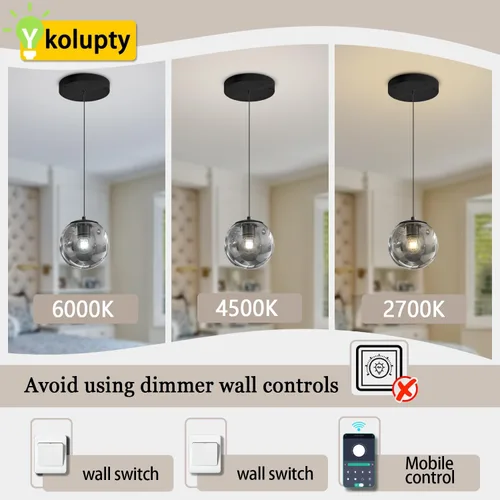 Vista 5 de ykolupty Lámpara colgante negra de 1 luz moderna de globo de vidrio gris ahumado, luces colgantes para isla de cocina, luces colgantes ajustables