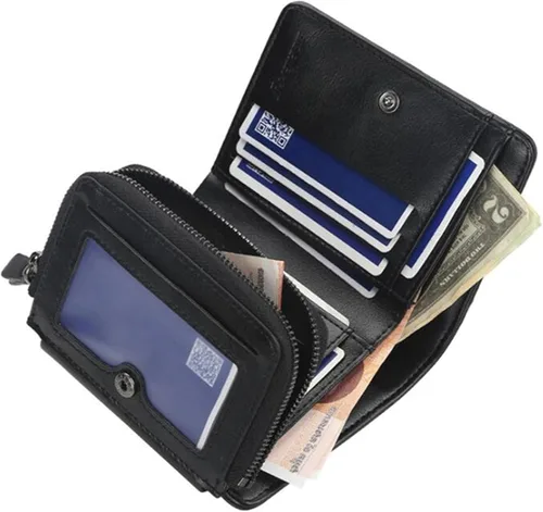 Vista 8 de Essencedelight - Cartera para hombre de piel sintética delgada tarjetero de crédito bolsillo con cremallera monedero casual para hombre regalo corto