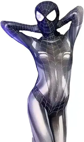 Vista 4 de JDKOD Disfraz de araña para mujer con máscara y lentes, disfraz de superhéroe de Halloween para niña, traje de cosplay