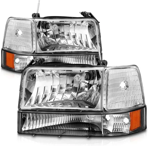 Vista 2 de AmeriLite Para Ford F150 F250 F350 Bronco Truck Chrome 1992-1996 Conjunto de faros delanteros de repuesto con juego de lámparas de esquina