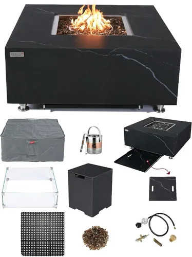 Vista 117 de Elementi+ Mesa de Fuego de Gas Colorado de Hormigón Fundido de 56" Rectangular, Hoguera al Aire Libre con Ignición Electrónica Incluye Cubierta