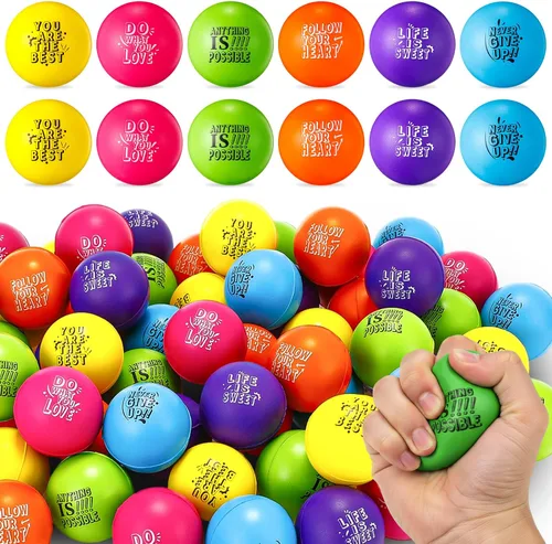 Vista 7 de Leyndo 200 bolas de estrés para adultos y niños, citas motivacionales a granel, para aliviar el estrés, bolas de espuma coloridas para apretar