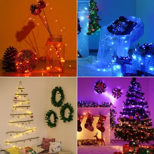 Vista 5 de StarryEver Guirnalda de 100 luces LED de 33 pies, funciona con pilas, paquete de 2 cadenas de luces de 16.5 pies que cambian de color con Varios