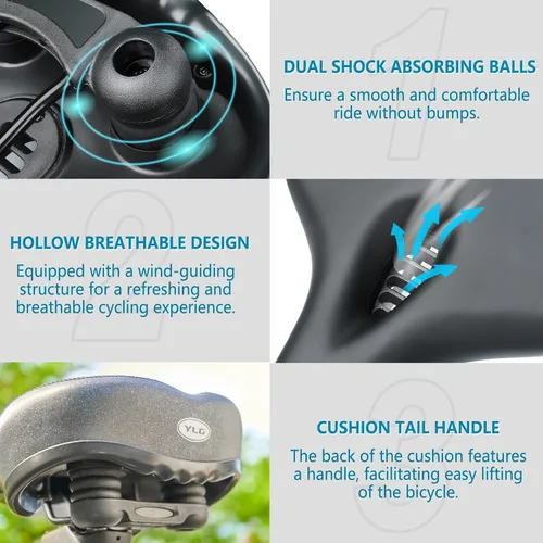 Vista 3 de YLG Comfort - Cojín ancho para asiento de bicicleta, suave acolchado para bicicleta de montaña, carretera, estacionario, para interiores y exteriores