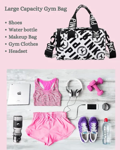 Vista 8 de Bolsa de gimnasio pequeña estética, bonita bolsa de lona con asa, bolsa de viaje para el hombro, bolsa cruzada resistente para deportes de natación