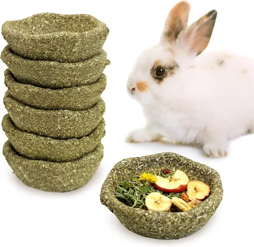 Vista 15 de Paquete de 6 juguetes masticables de conejo para dientes, juguetes Timothy - Cuenco comestible para masticar heno, golosinas molares para conejo