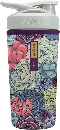 Vista 8 de Sok It BotlSok Botella Mezcladora de Proteínas con Funda Aislante de Neopreno (Floral Abstracto, Se Ajusta a Mezcladoras de 24oz)