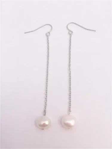 Vista 6 de Silver Chain and Freshwater Pearl Earrings