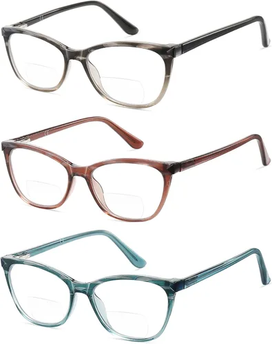 Vista 10 de Gafas de lectura bifocales para mujer, ojo de gato, bloqueo de luz azul, lector de computadora, parte superior transparente, sin transición