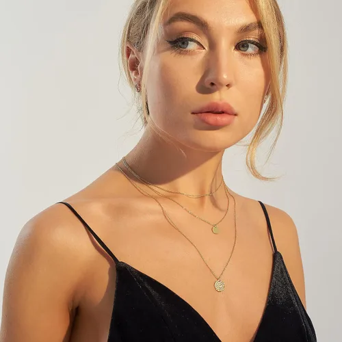 Vista 3 de Estendly Dainty Gold Layered Bar Neckalce Moon Pendant Lariat Y Necklace 14K Gold Simple Necklace for Women