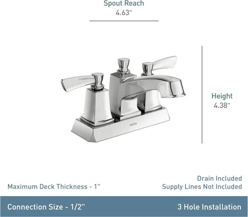 Vista 3 de Moen Conway Spot Resist - Grifo de baño con dos manijas de níquel cepillado con montaje de drenaje, WS84922SRN