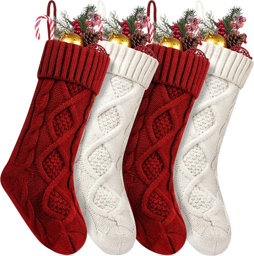 Vista 8 de Fesciory Calcetines de Navidad, paquete de 6 calcetines de punto grandes de 18 pulgadas y decoración para fiestas familiares de Navidad, borgoña