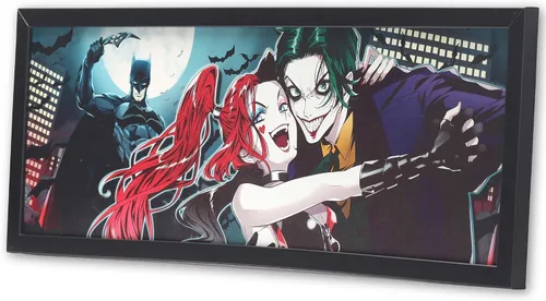 Vista 2 de DC Comics Batman Anime Joker y Harley Quinn - Decoración de pared de madera enmarcada - Arte de pared grande de DC Comics para el hogar