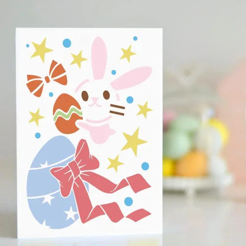 Vista 7 de Plantilla de plantillas de pintura de Pascua, 10 unidades, diseño de conejito de Pascua, huevo de gato, plantilla de pintura de plástico, plantillas