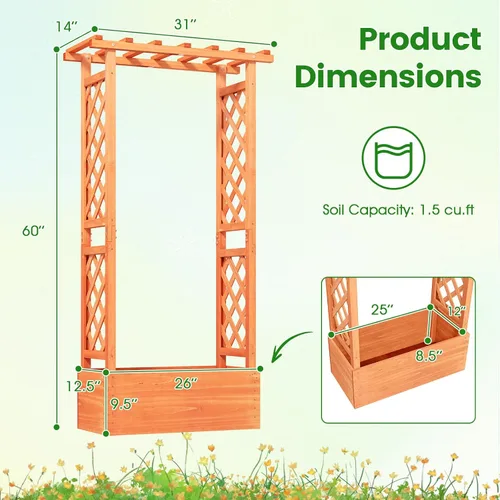 Vista 7 de HAPPYGRILL Cama de jardín elevada con enrejado y techo colgante