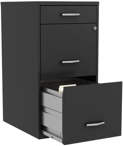 Vista 4 de UrbanPro Archivador de metal de 3 cajones, 18 pulgadas de profundidad x 14.25 pulgadas de ancho x 27.32 pulgadas de alto, acabado negro, organizador