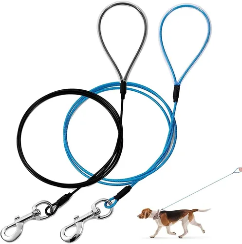 Vista 13 de Correa para perro a prueba de masticación Mi Metty, correa de cable metálico de 6 pies, correa resistente hecha de cuerda de alambre recubierta