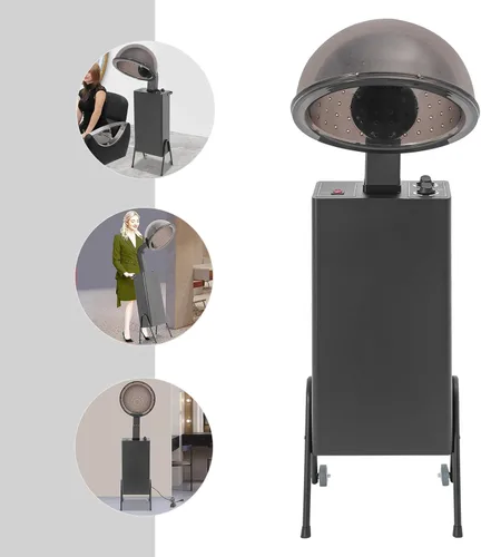 Vista 3 de Secador de pelo de pie para salón, secador de pelo profesional con capucha de 1200 W, secador de salón negro con capucha, temporizador de 60