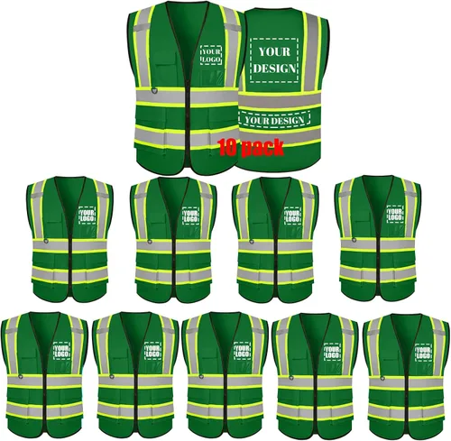 Vista 39 de Chaleco de seguridad reflectante de alta visibilidad con 5 bolsillos y cremallera clase 2 para adultos, unisex, ropa de trabajo de seguridad