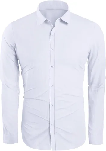 Vista 3 de Camisas con botones para hombre manga larga lino playa casual algodón para verano ligeras