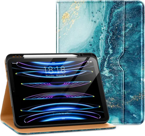 Vista 24 de DTTO para iPad Pro 12.9 6ª / 5ª / 4ª / 3ª generación Funda 2022/2021/2020/2018, Funda de cuero premium tipo folio con soporte integrado